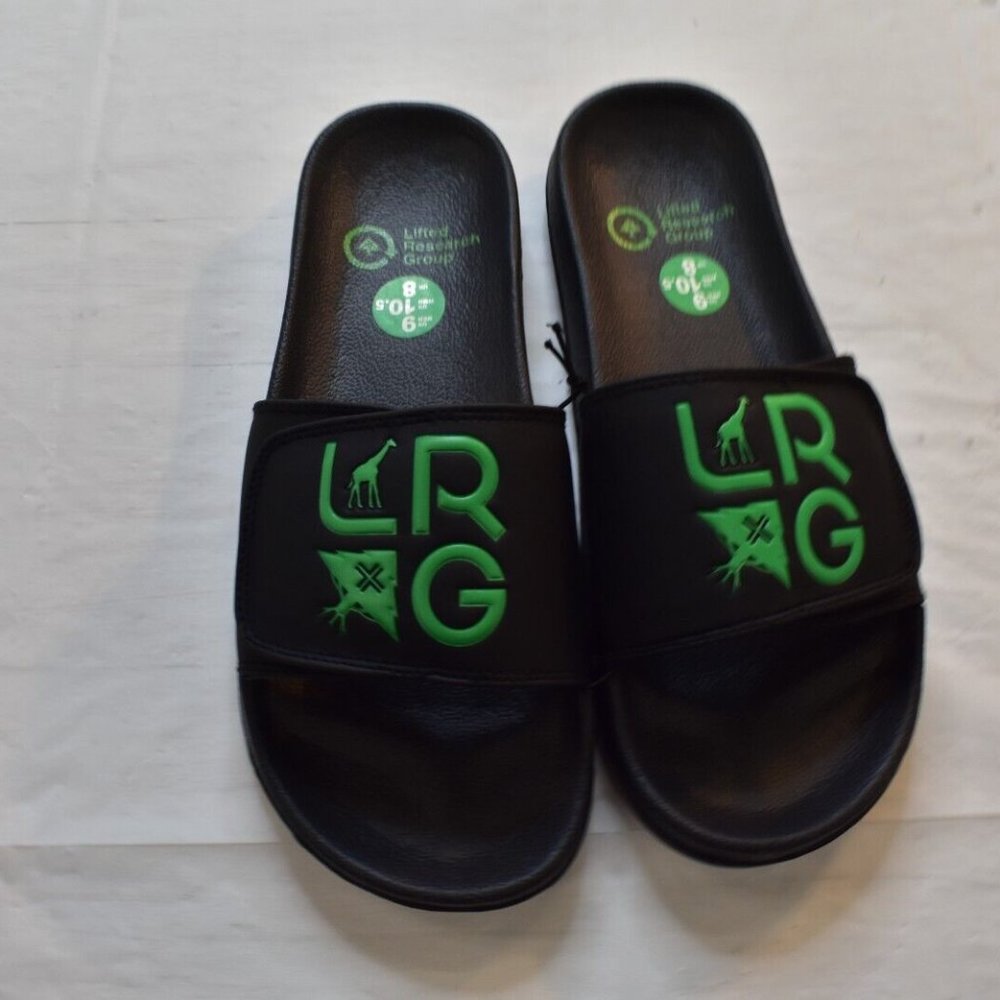 Lifted Research Group LRG Mens Logo Slides Sandal Shoes Black Stacked Logo New 9